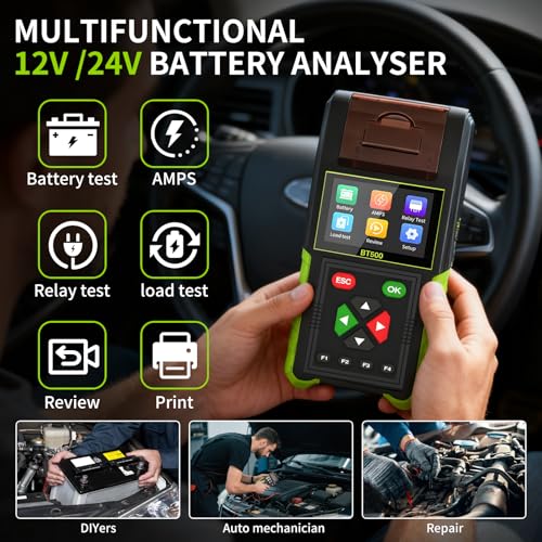 Car Battery Tester 12/24V, Battery Cranking Charging System Analyzer, BT500