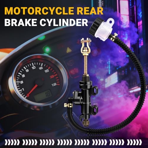 Rear Brake Master Cylinder Replacement with Brake Fluid Reservoir for Most Motorcycles, Dirt Bikes, Pit Bikes and ATV - Black - color: black
