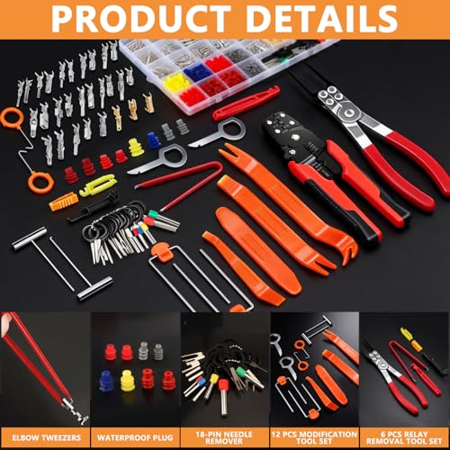 988Pcs Automotive Electrical Connectors Kit, 28 Types Electrical Terminal Pins Kit with Crimp Tool, Relay Fuse Remover & Car Disassembly Tool, Male/Female Wire Terminals for Professional Auto Repair