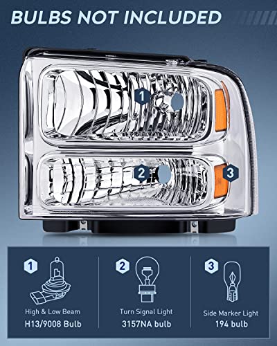 Nilight 2005 2006 2007 F250 F350 F450 F550 Super Duty Headlight Assembly Chrome Housing Amber Corner Clear Lens Headlights Assembly Replacement - color: Chrome Housing + Amber Reflector, size: 2005-2007 F250-F550