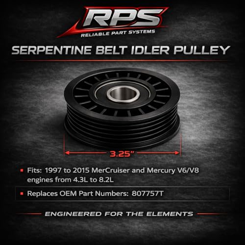RPS 807757T Serpentine Belt Idler Pulley | Fits MerCruiser GM V6 & V8 4.3L 5.0L 5.7L 350 Mag 6.2L | 3-1/4" OD, 6-Groove Marine Composite Pulley | Replaces Mercury OEM 807757T, Sierra 18-6457