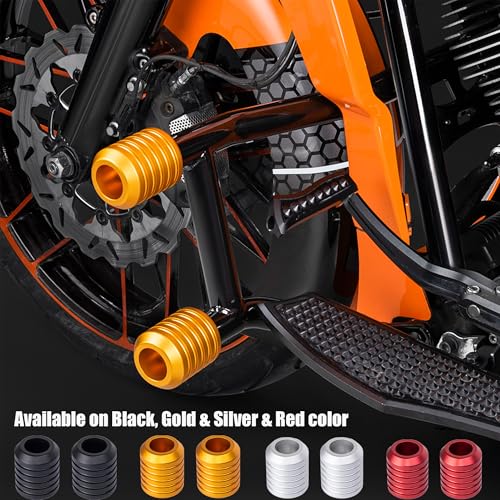 Advanblack Motorcycle Frame Sliders Machined CNC Alumium Crash Bar Slider Fit All Flat Out & Highway 1 1/4" Crash Bar Saddlebags Guards (Gold) - color: Gold