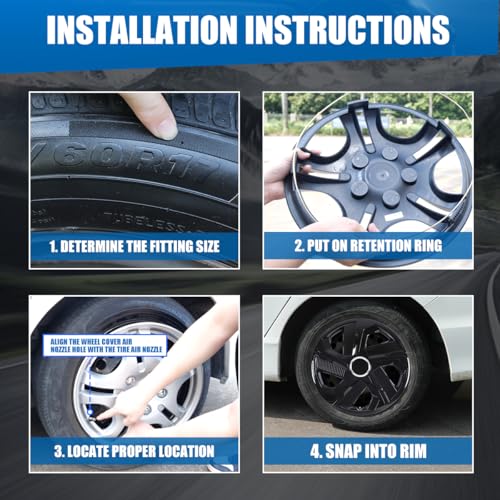 Winjet 17'' PP Material Steel Wheel Rims Cover Set of 4,Black Lacquer Auto Tire Replacement Exterior Cap Snap On Car Truck SUV,Wheel Cover Replacement R17 Hub Caps(17 Inch,Set of 4) - color: Black Lacquer(5180-B-17), size: 17 inch