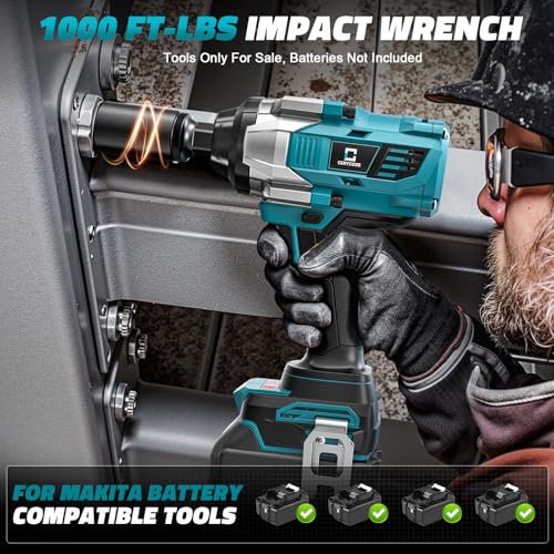 Cerycose Cordless Impact Wrench 1/2 inch Compatible with Makita 18V Battery Brushless High Torque Impact Driver Gun with 1000 Ft-lbs Torque, LED Work Light, Ergonomic Design for Heavy-Duty - color: For Makita 1/2 1000ft-lbs Bare Tool