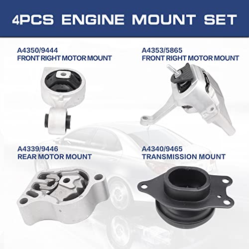 Engine Motor and Trans Mounts Compatible with 2007-2017 Altima 2.5L, Replace OE A4339 A4340 A4350 A4353, 11360-JA000 11220-JA000 11350-JA00A 11210-JA000, Set of 4 - size: Nissan Altima 2007-2017 2.5L