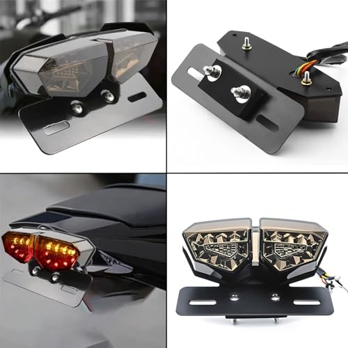 Black Motorcycle Tail Light Brake Turn Signal Light with Bracket - color: Black