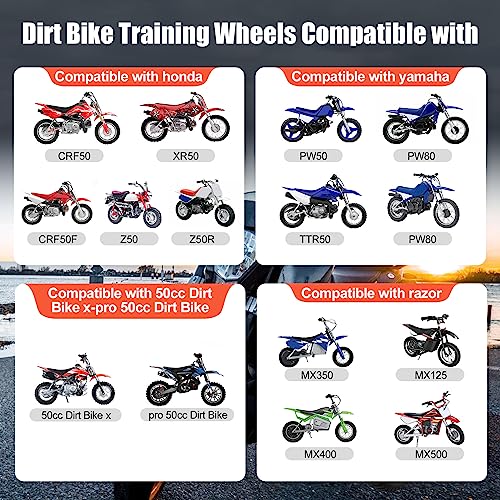Dirt Bike Training Wheels for PW50, MX125 & CRF50 | Universal Fit 50cc 49cc Kids Dirt Bikes | Compatible with yamaha PW50/TTR50, razor MX125/MX350/MX400, honda CRF50 | Easy Install & 10-Year Warranty - style: Training Wheels