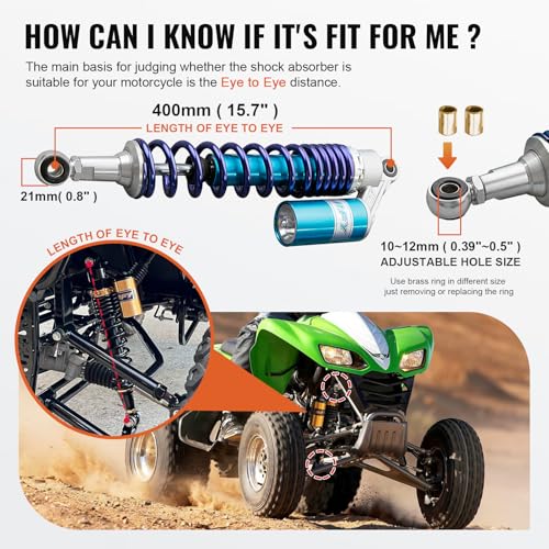 15.7" Motorcycle Air Shock Absorbers,ATV Shock Absorbers for HONDA - color: Blue, size: 400MM