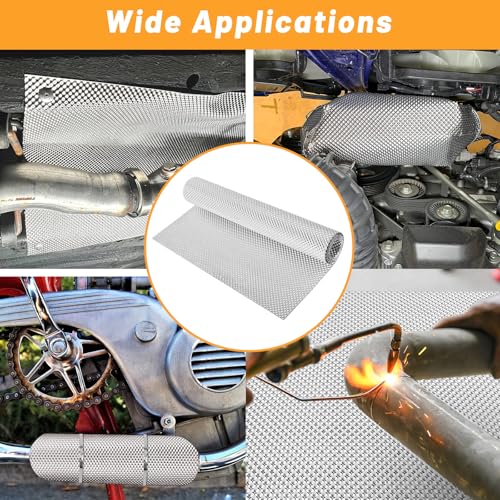 UNIFAMILY 16" x 39"Aluminum Exhaust Heat Shield Automotive, Embossed Exhaust Heat Wrap with 20 Pcs Cable Metal Zip Ties, Exhaust Wrap Heat Barrier Shield, Car Exhaust Sheet for Exhaust Pipes - size: 16 Inch x 39 Inch