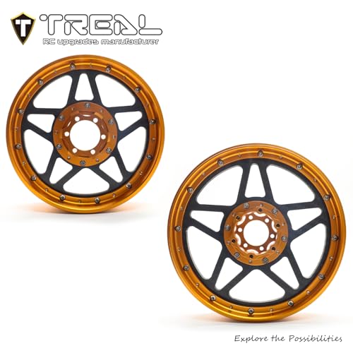 TREAL Losi Promoto MX Front and Rear Wheels(2P), CNC Machined Aluminum w Carbon Rims for Losi 1/4 FXR Motorcycle(Orange) - color: orange