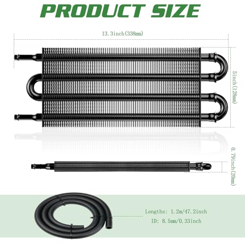 Universal 5/16" Transmission Oil Cooler Kit, Aluminium alloy 4 Pass Tube and Fin Oil Cooler Kit with Hose Mounting Kit, Black - color: Black, size: 4 Pass