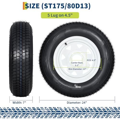 GarveeTech ST175/80D13 Trailer Tire and Wheel Assembly, 5 Lug, Set of 2 - size: ST175/80D13, style: 5 Lug