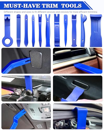 Poraxy 19Pcs Trim Removal Tool, Car Panel Dashboard Door Audio Trim Removal Tool Kit, Auto Clip Pliers Fastener Remover Set, Plastic Pry Tool, Automotive Upholstery Removal Kit - color: Blue