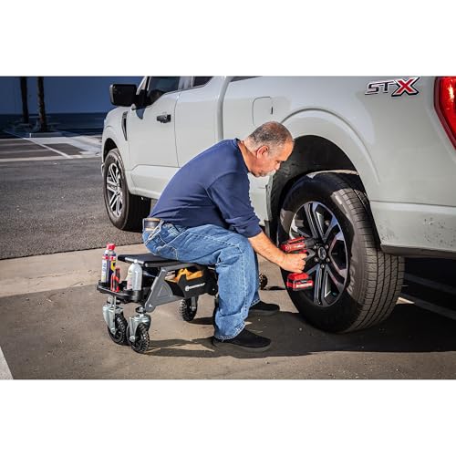 Powerbuilt Big Wheel Rolling Seat, Off-Road Series, Locked in Tool Trays, Heavy-Duty Wheels for Gravel and Rocks - Grey 642965ECE