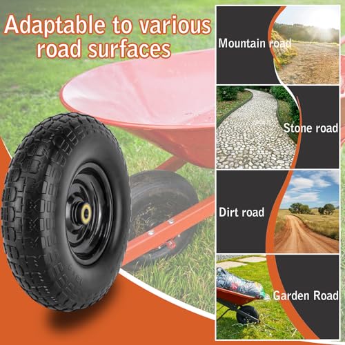 4.00-6" Tire Flat Free 13" x 3.5" (1Pcs) Universal Solid Wheelbarrow Tire with 5/8" and 3/4" Bearings 1.77” Hub Centered, for 4.00-6, 3.50/2.50-8, Wheelbarrow Wheels - size: 13in-0.625in
