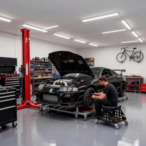 Mechanic Stool 400 LBS Capacity Garage Stool Gift for Men, Heavy Duty Rolling Mechanics Seat, Tools for Automotive Auto Repair (Black) - color: Black
