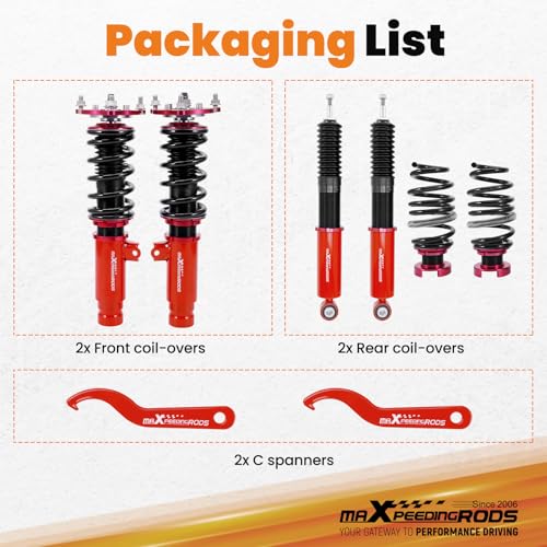 maXpeedingrods Coilovers for Honda Civic Hatchback 2016-2021 52mm clamp diameter only, Height Adjustable Coilovers Suspension Kit, Preset Damping Lowering Kit Red
