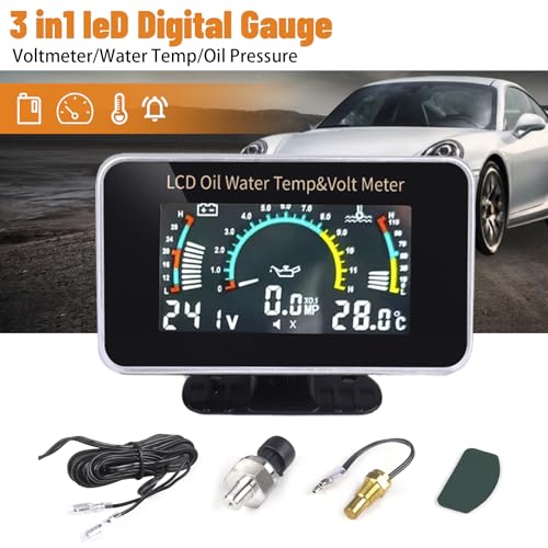 3-in-1 Auto Car LCD Meter Digital Oil Pressure Voltage Water Temperature Gauge Universal Instrument 9-36V for Car/Truck/SUV/RV - color: 3-in-1, size: Water Temperature Gauge
