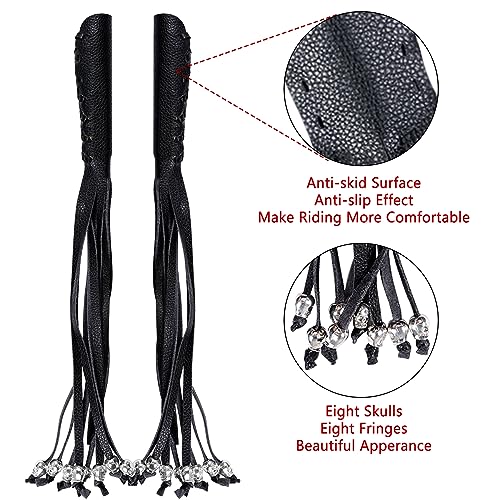 2 PCS Faux Leather Motorcycle Lever Covers with Fringes, Motorcycle Brake Clutch Lever Covers Grip Tassels Motorcycle Handlebar Handle Grip Covers, Fringed Leather Lever Covers Wraps with Skulls - color: Black & Black Laces*1 & Black Laces*1