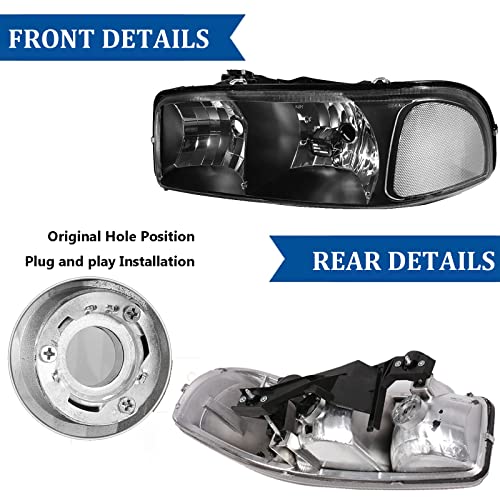 for 1999-2007 GMC Sierra 1500 2500 3500 & 99-06 GMC Yukon Halogen Headlight - color: Black Clear