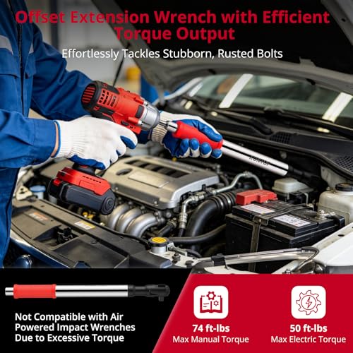 XUNTOP 1/2" Offset Extension Wrench with 1/2" 1/4" 3/8" 6 Drivers Adapters - color: Red