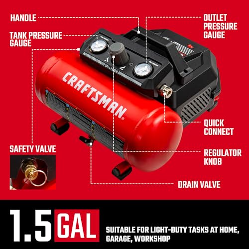 CRAFTSMAN 1.5 Gallon 3/4HP Oil-Free Portable Air Compressor 135PSI