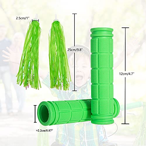 Bike Handlebar Grips with Tassel for Girls Boys and Kids - color: Green & Streamers