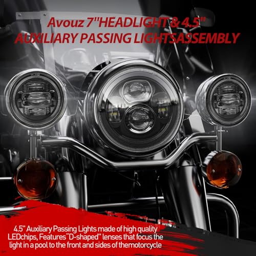 7 Inch Motorcycle LED Headlight 4.5" Fog Passing Lights DOT Kit for Harley Davidson Street Glide Touring Road King Electra Glide Fat boy Ultra Classic Heritage Softail Switchback CVO Tri Glide Black - size: 7 inch Kit black