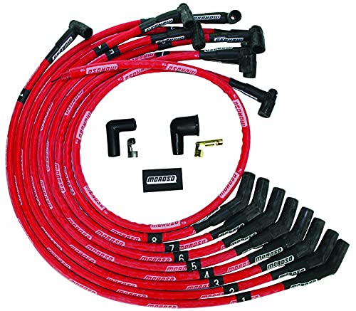 Moroso 52542 Ultra Series Red Sleeved Spark Plug Wires, Big Block Chevy, Over Valve Cover Routing, 135 Degree Plug Ends, HEI Distributor