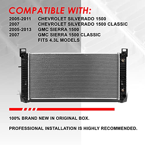 Auto Dynasty Radiator Compatible with 2005-2013 Chevy Silverado GMC Sierra 1500/1500 Classic 4.3L, DPI 2946 Factory Style 1-Row Cooling Radiator, Aluminum Core