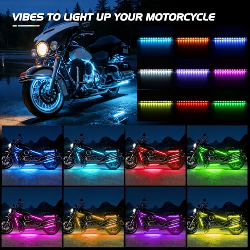Nilight 8PCS Motorcycle RGB Led Light Kit Waterproof Multi-Color Atmosphere Lights Lamp with 4Key RF Wireless Remote for Harley Davidson Honda Kawasaki Suzuki, 2 Years Warranty (TL-42) - color: 8Pcs RGB LED Strip Lights