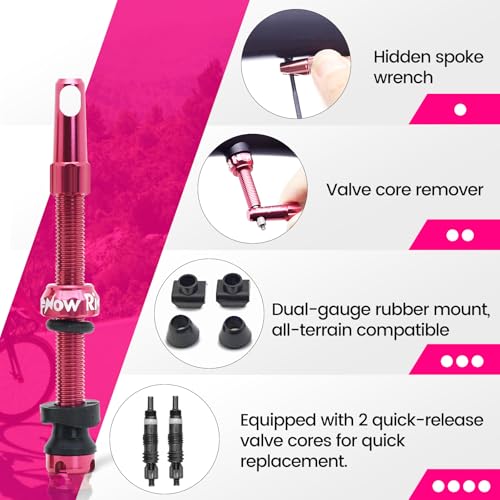 RideNow 65 mm Tubeless Presta Valve Stems, 7075 Aluminum, Rose Red, Pair - color: Rose Red, size: 65mm