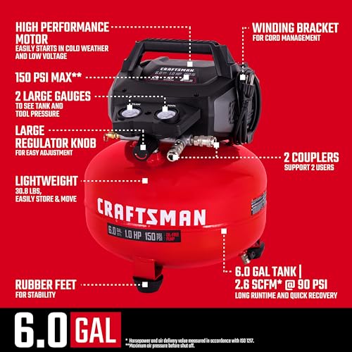 CRAFTSMAN 6 Gallon 150 PSI Oil-Free Pancake Air Compressor CMXECXA02106410