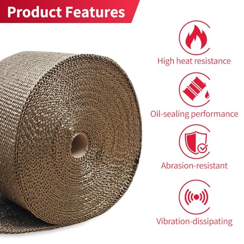 2" x 100' Titanium Exhaust Wrap Basalt Fiber with 30 Metal Ties - color: Titanium, size: 2'' x 100'