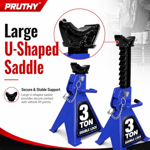 Jack Stands with Double Locking and Large Foot Base for Lifting SUVS Trailer Jack, Heavy Duty Steel Car Jack Stand, 3 Ton (6,600 lb) Capacity, Blue 1 Pair - color: Blue