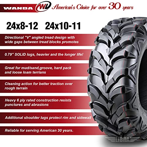 WANDA Set 4 ATV Tires 24x8-12 Front & 24x10-11 Rear /6PR P341-10151/10155 - size: 24X8-12&24X10-11
