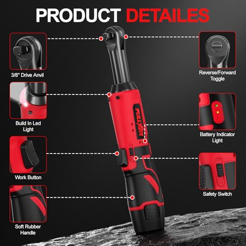 FULLYEA 3/8" Cordless Electric Ratchet Wrench Set, 2 *2.0Ah Battery,400 RPM