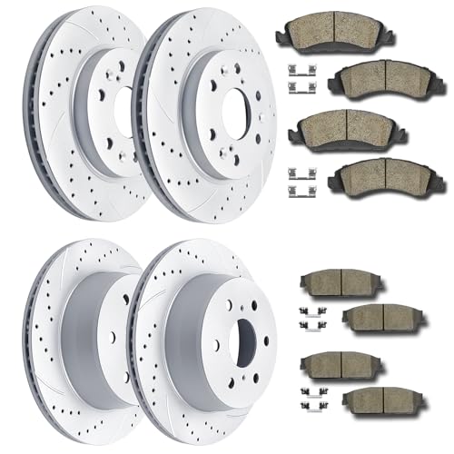 Acinoparts Front & Rear Drilled and Slotted Brake Rotors Ceramic Brake Pads - size: ABK00202