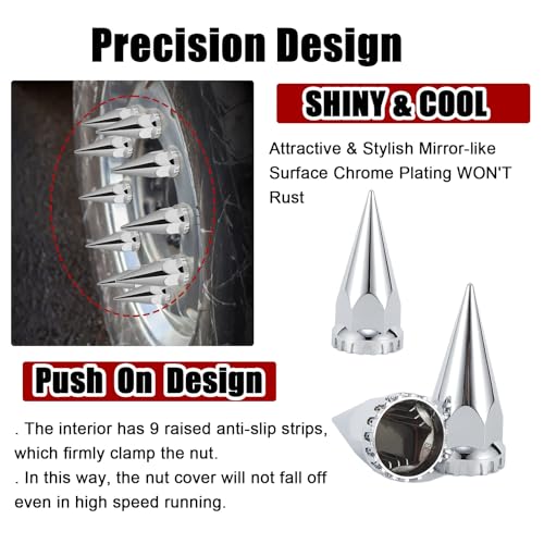 33mm x 4 3/4" Chromed Spike Lug Nuts Covers Push on,ABS Chrome Plastic Caps Pointed Push-on Lug Nut Cover for Semi Trucks Trailers, Pack of 20 PCS - color: 4 3/4" Chromed, size: 20