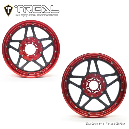 TREAL Losi Promoto MX Front and Rear Wheels(2P), CNC Machined Aluminum w Carbon Rims for Losi 1/4 FXR Motorcycle(Red) - color: red
