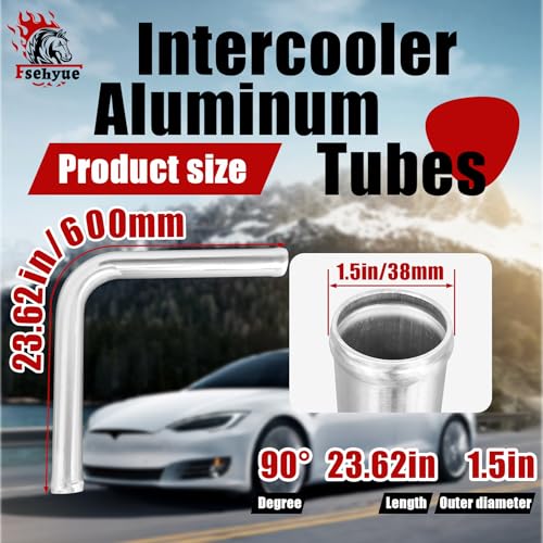 1.5" 38mm OD Aluminum Intercooler Pipe 90 Degree Elbow Aluminum Pipe 23.5in 600mm Length Intercooler Piping Air Intake Tube Aluminum Round Tube Wire Drawing Treatment Silver - color: 90 degree, size: OD: 1.5"(38mm) L: 23.62"(600mm)