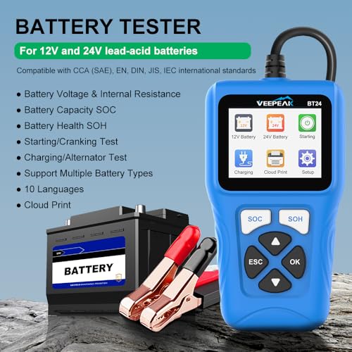Veepeak 12V 24V Car Battery Tester, 100-2000 CCA Auto Load Analyzer