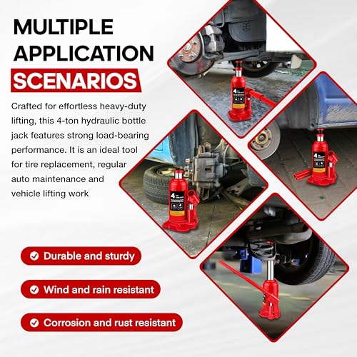 Hydraulic Bottle Jack with Carrying Case, 4 Ton (8,818 lb) Capacity, 7.7-15 inch Lifting Range, Muti-Directional Welded Bottle Car Jack for Car, Truck, RV, Pickup Truck, Auto Repair - size: 4 Ton