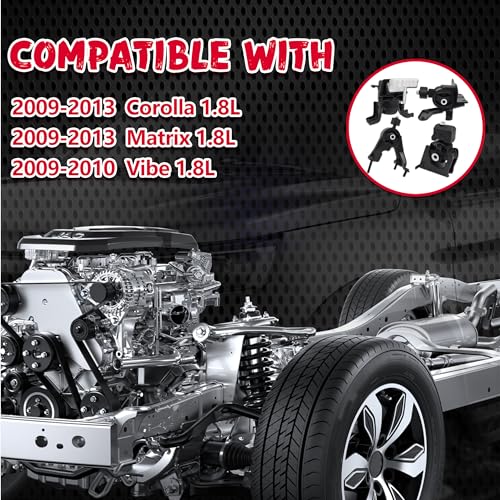 Engine Motor and Transmission Mount Kit Compatible with 2009 2010 2011 2012 2013 Corolla 1.8L & Matrix 1.8L, 2009-2010 Vibe 1.8L FWD 4-Piece Set, A62027 A62039 A62023 A62015 - size: 2009-2010 Vibe 1.8L FWD