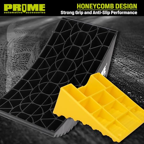PRIME 1 RV Camper Levelers 6-Inch, 2 Packs Heavy Duty Wheel Chock Ramp for RVs, Campers & Trailers, Tire Stop Block & Trailer Wheel Stop – Honeycomb Grip, Anti-Slip Base for Cars, Trucks, SUVs - size: Height to 6 inch