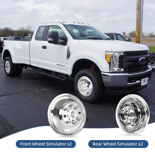 hightall 17 Wheel Simulators, 17" 8 Lug 4 Hand Holes Stainless Steel Hubcaps,Polished Surface,2Pcs Front Wheel/2Pcs Rear Wheel,Bolts On Wheel Cover Set Compatible with Ford 2005-2025 F350 Truck - size: 17” For 2005-2025 F350