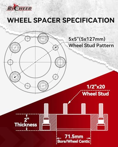 Richeer 2 inch 5x5 Hubcentric Wheel Spacers for 2007-2018 Wrangler JK - size: 2 inch 1/2-20