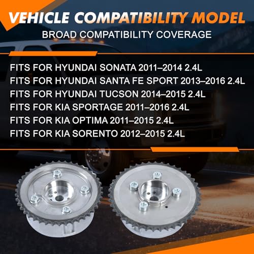 24350-2G750 24370-2G750 2pcs Camshaft VVT Gears Intake & Exhaust Timing Cam Gear Fit for Hyundai KIA Sportage Tucson Optima Santa 2.2L 2.4L 3.3L - color: 243502G750