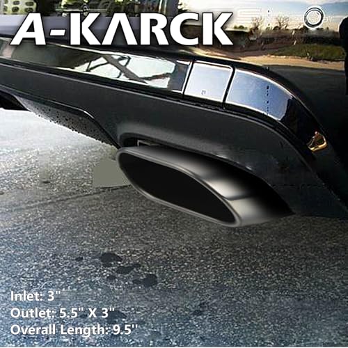 A-KARCK Square Exhaust Tip 3" Inlet, Coating Rectangle Exhaust Tailpipe Tip 3" x 5.5" Outlet 9.5" Long, Clamp on Design(silver) - size: 3inch, style: Polished
