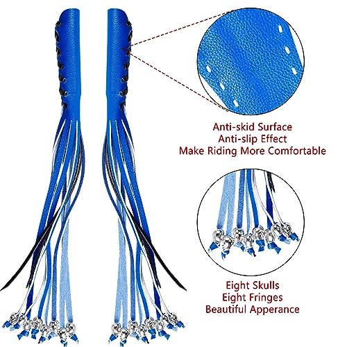 2PCS Faux Leather Motorcycle Lever Covers with Fringes, Motorcycle Brake Clutch Lever Covers Grip Tassels Motorcycle Handlebar Handle Grip Covers, Fringed Leather Lever Covers Wraps with Skulls - color: Blue & Black Laces*1 & Blue Laces*1